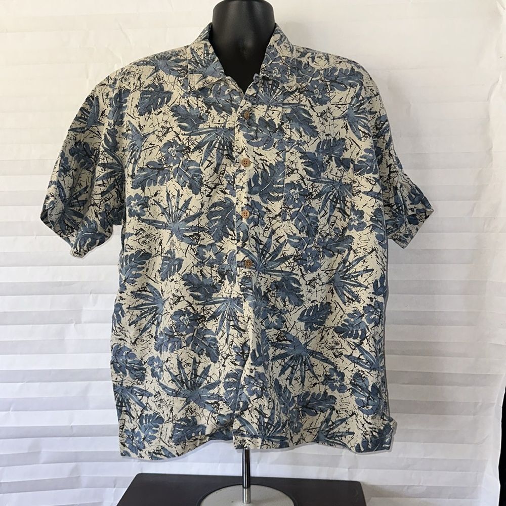 Route 66 Blue White Hawaiian Shirt Size XL Casual Button Down Tropical Print